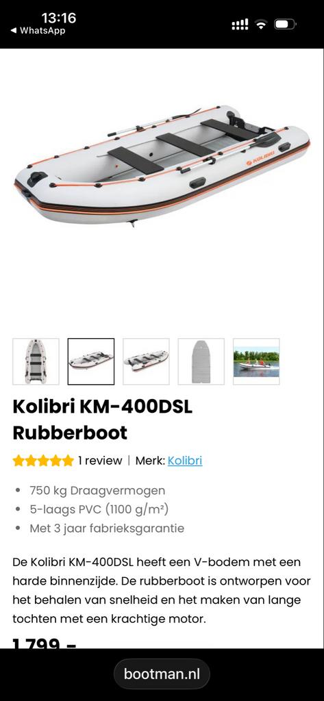 Kolibri KM-400DSL Rubberboot - Nieuwstaat, lichte vlekken, Watersport en Boten, Ophalen, Zo goed als nieuw