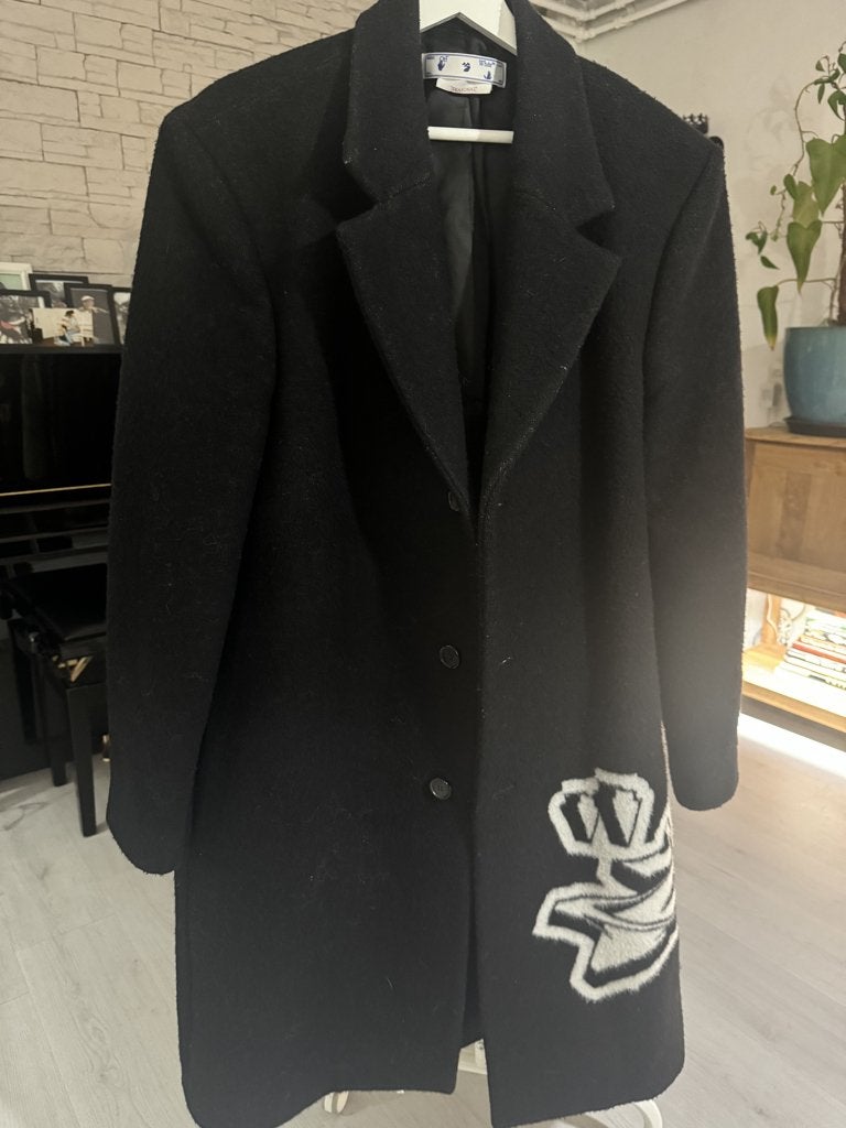Heren Mantel "Off-White" Jas 500 Euro!, Maat 52/54 (L), Off-White, Zwart, Ophalen of Verzenden