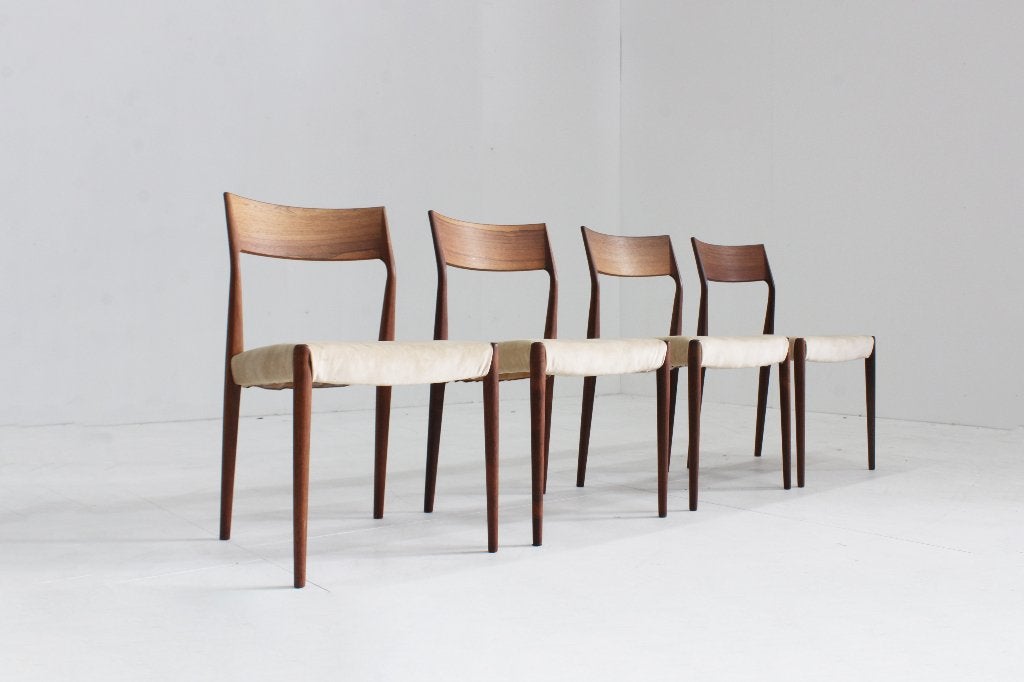Vintage Mid century eetkamer stoelen Fristho  set van 4, Bruin, Design, Ophalen of Verzenden, Zo goed als nieuw