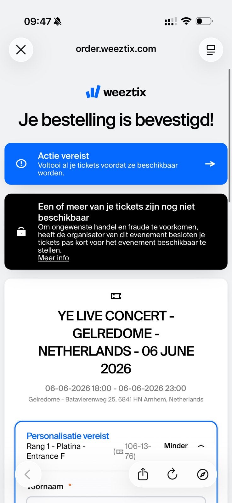 Ye 6 juni 2 kaarten normaal 645 voor 2 nu 400 voor 2, Tickets en Kaartjes, Twee personen, Juni