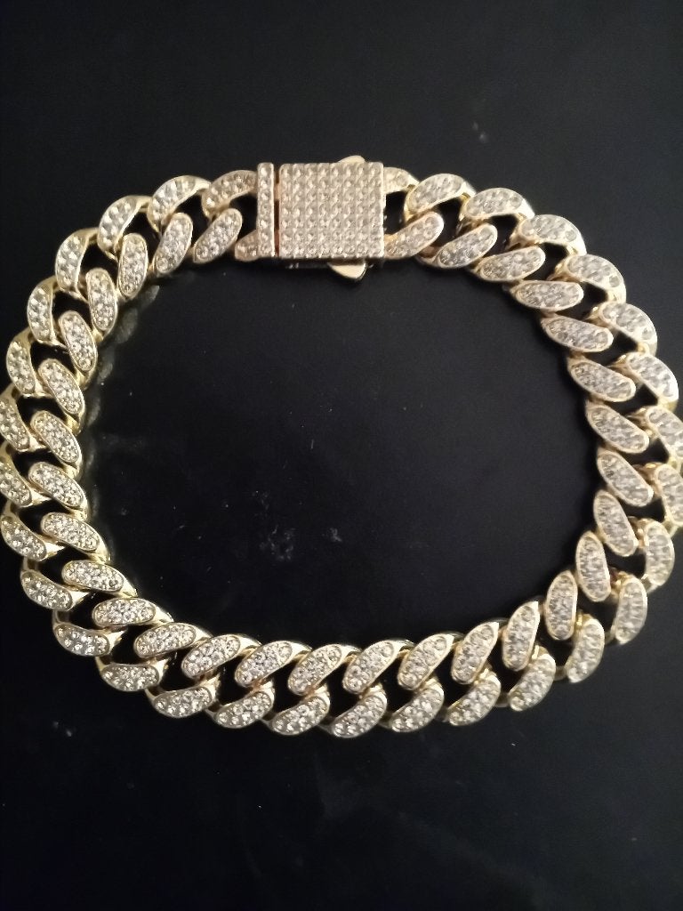 Iced Out Miami Cuban Link enkelband/ korte ketting., Ophalen of Verzenden, Nieuw, Geel, Overige materialen
