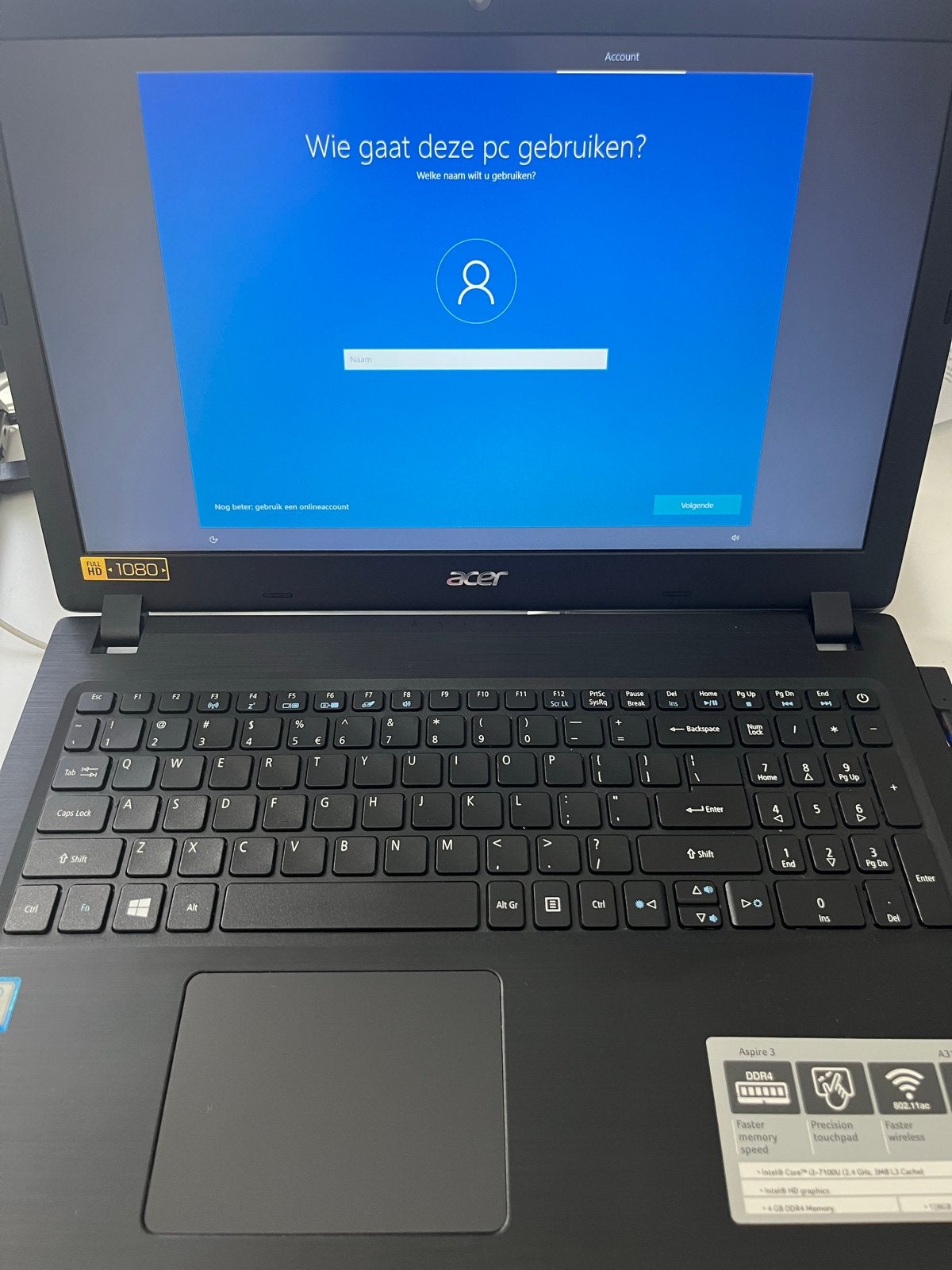 Acer Aspire 3 A315-51-35WL Laptop - Intel Core i3, 4GB RAM,, Computers en Software, Windows Laptops, Zo goed als nieuw, 15 inch