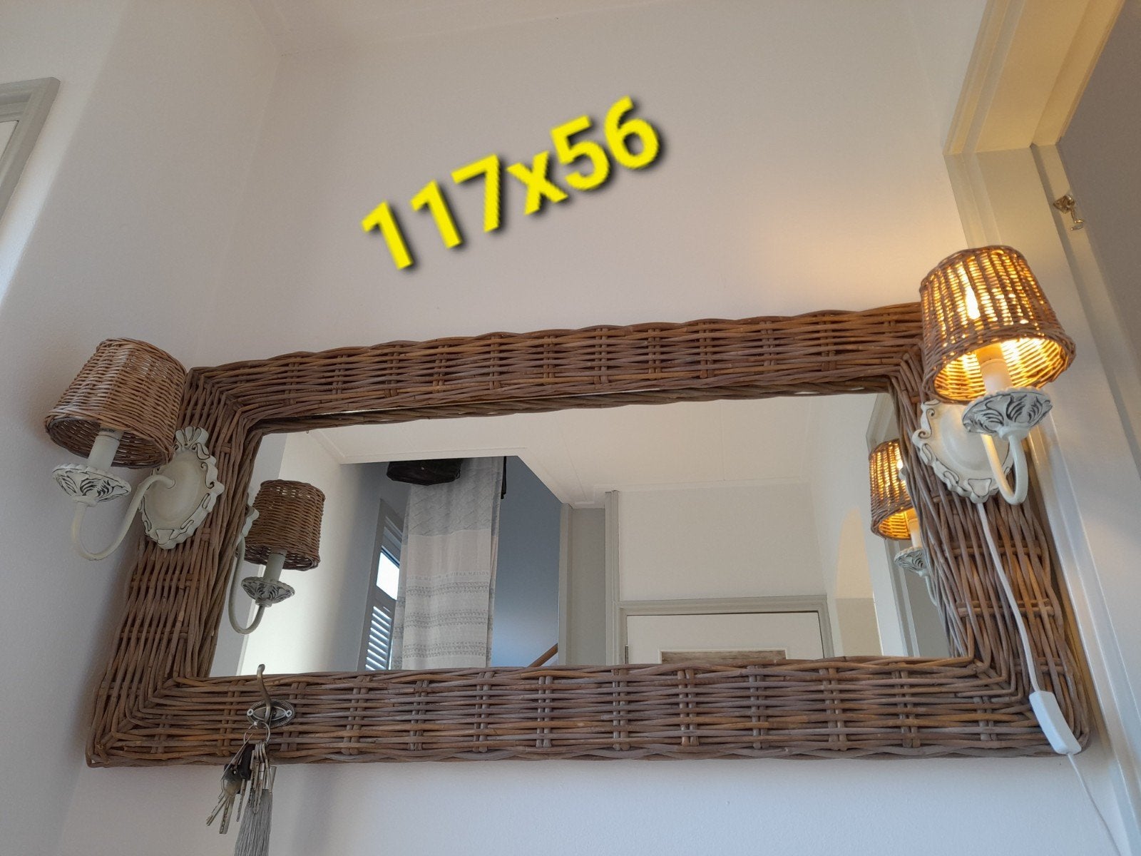grote rotan spiegel, Huis en Inrichting, Woonaccessoires | Spiegels, Ophalen, Rechthoekig, Minder dan 50 cm, Minder dan 100 cm