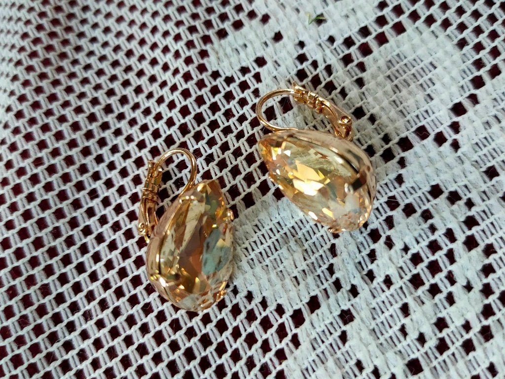 OTAZU Swarovski oorbellen/Golden Drop Hangers Kerst Luxe, Met kristal, Hangers, Nieuw, Ophalen of Verzenden