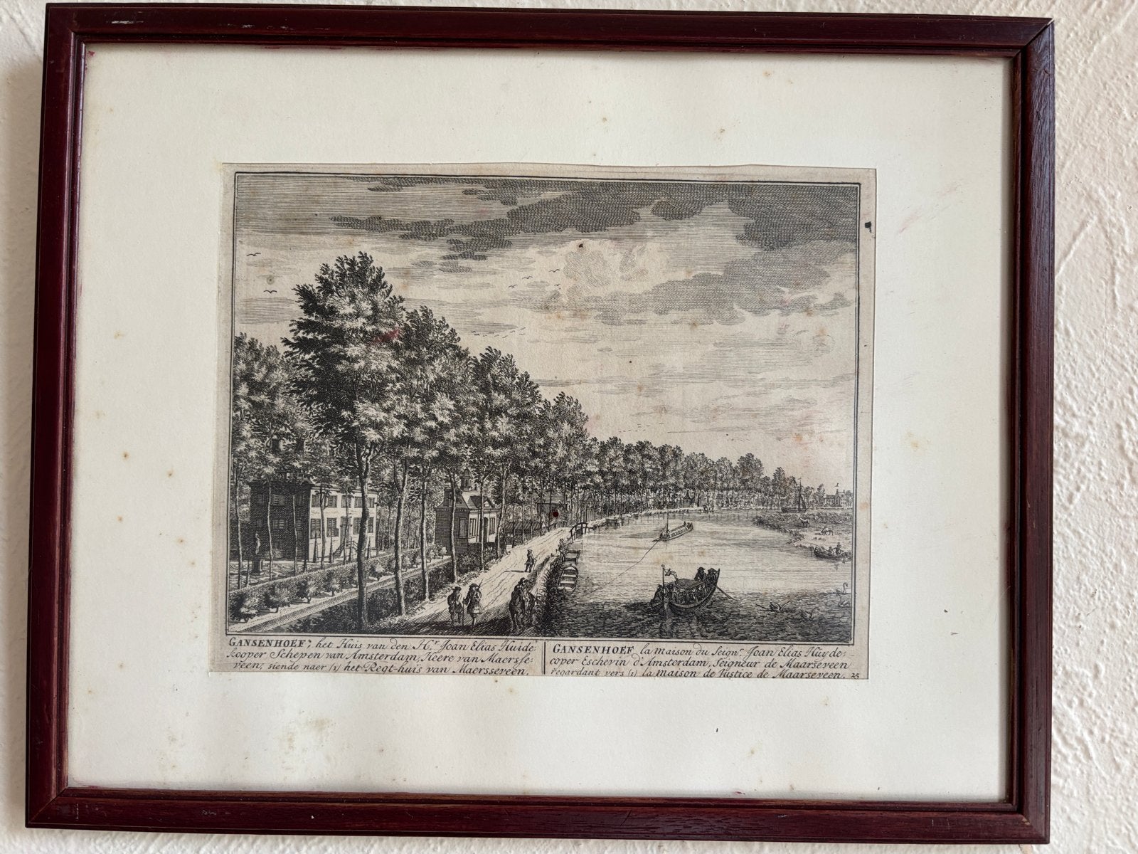 Ets nr 25 Gansenhoef aan de Vecht, Daniël Stoopendaal, 1719, 26 cm, Ingelijst, Ets, Ophalen of Verzenden