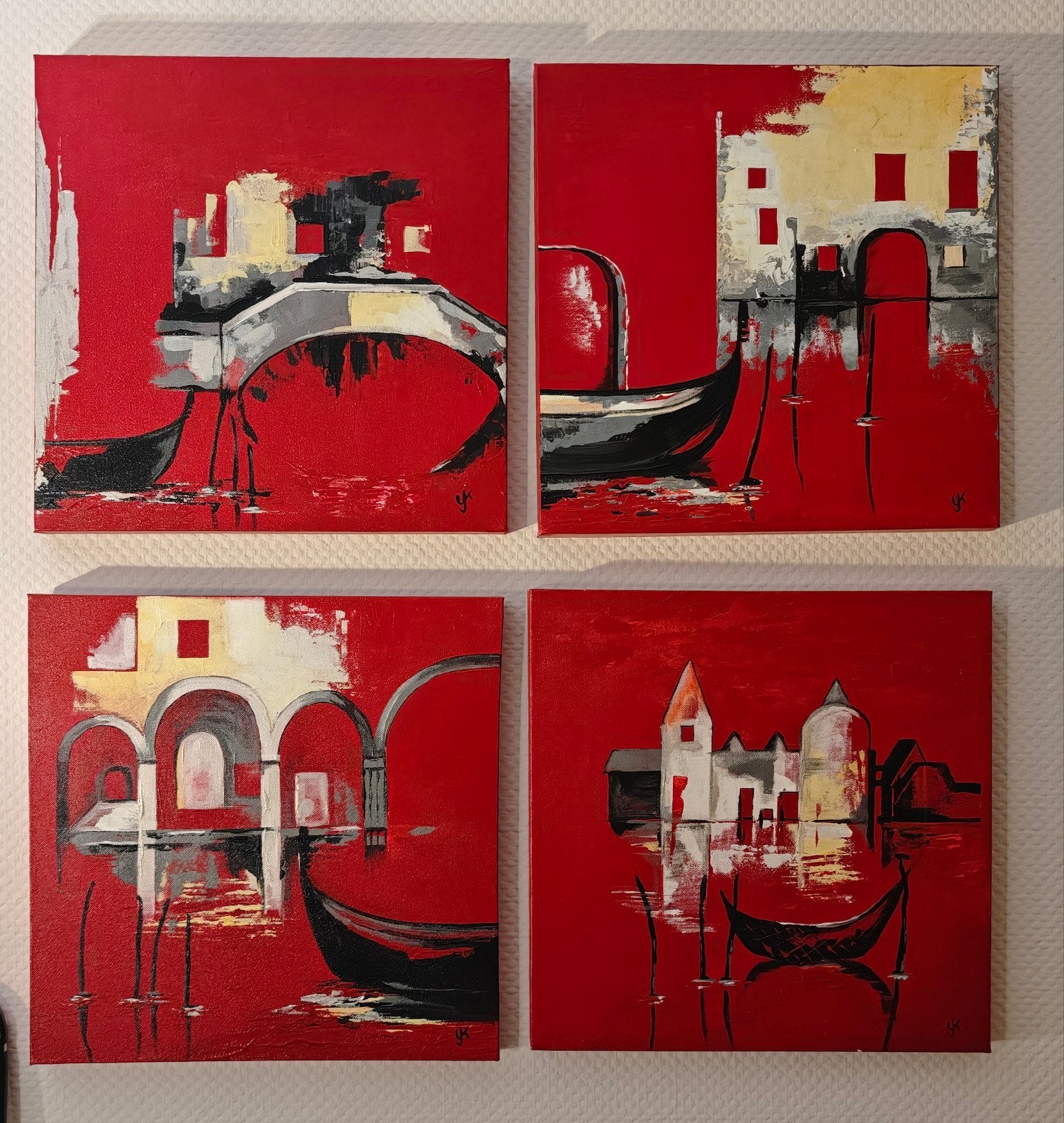 Zelf geschilderde schilderijen, 4 luik, 30x30, Ophalen, Handgeschilderd