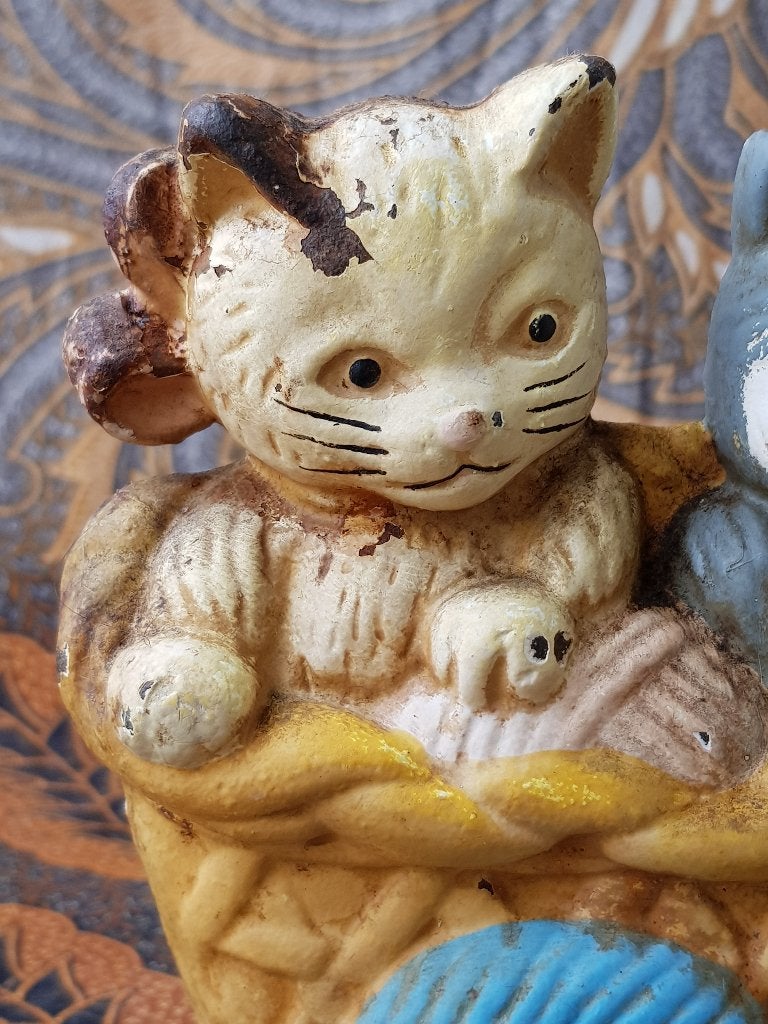 Zware oude deurstopper uit Engeland met poezen 21 cm., Ophalen of Verzenden