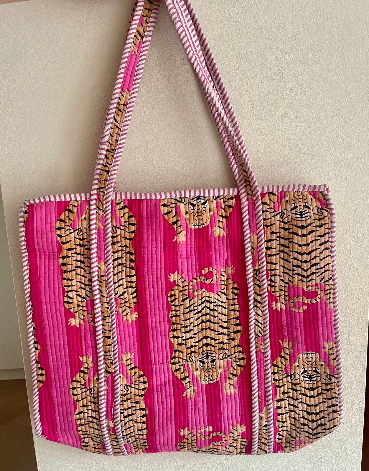 Indian shopping tote bag tijger zuurstok roze print boho tas, Ophalen of Verzenden, Nieuw, Roze, Shopper