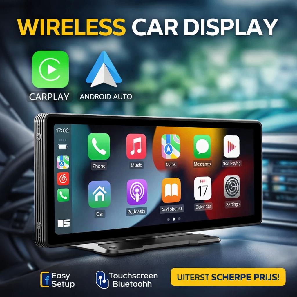 Draadloze CarPlay & Android Auto Scherm | Plug & Play, Verzenden, Zo goed als nieuw