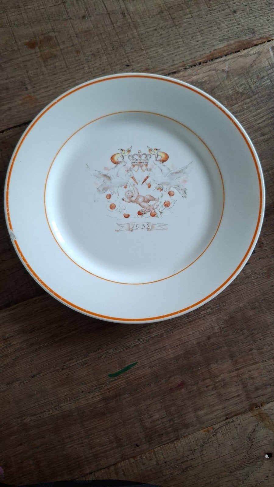 Vintage Geboortebord 1939 Petrus Regout Maastricht met Chip, Ophalen of Verzenden