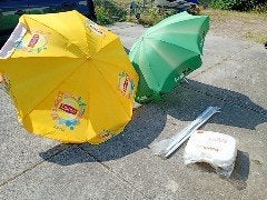 Gebruikte parasol met nieuwe onderstok en voet, Ophalen, Gebruikt