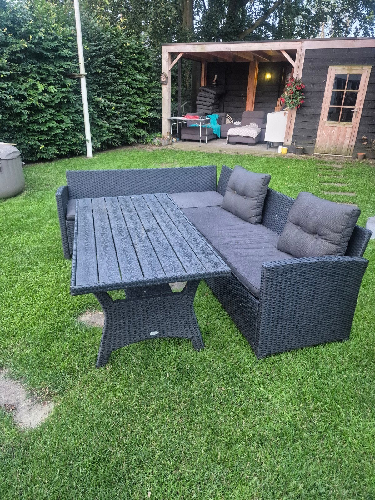 Jutlandia Wicker Loungeset met Tafel - Grijs, Gebruikt, 6 zitplaatsen, Ophalen of Verzenden, Loungeset