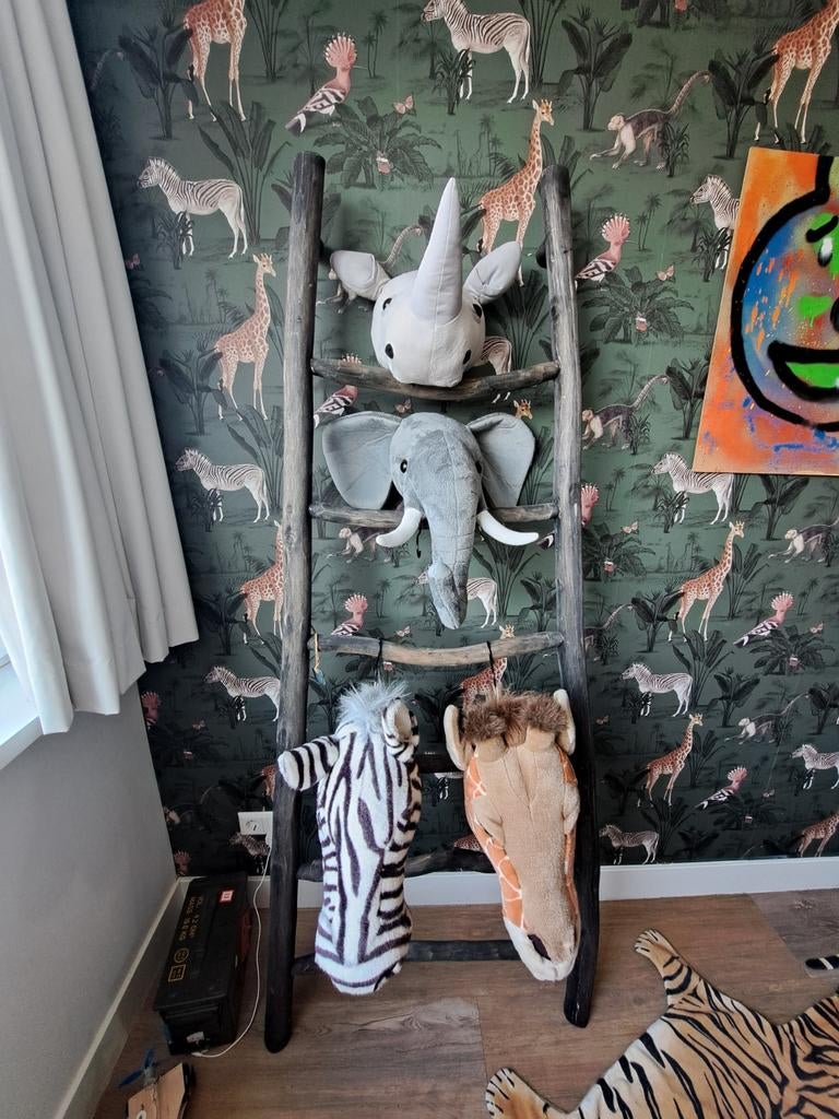 4 mooie dierenkoppen en een tijgerkleed. Kinderkamer, Ophalen of Verzenden, Zo goed als nieuw, Wanddecoratie