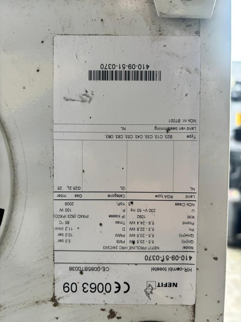 Nefit Proline HRC 24 HR combiketel – 24 kW bouwjaar 2009, Doe-het-zelf en Verbouw, Verwarming en Radiatoren, Ophalen, 30 tot 80 cm