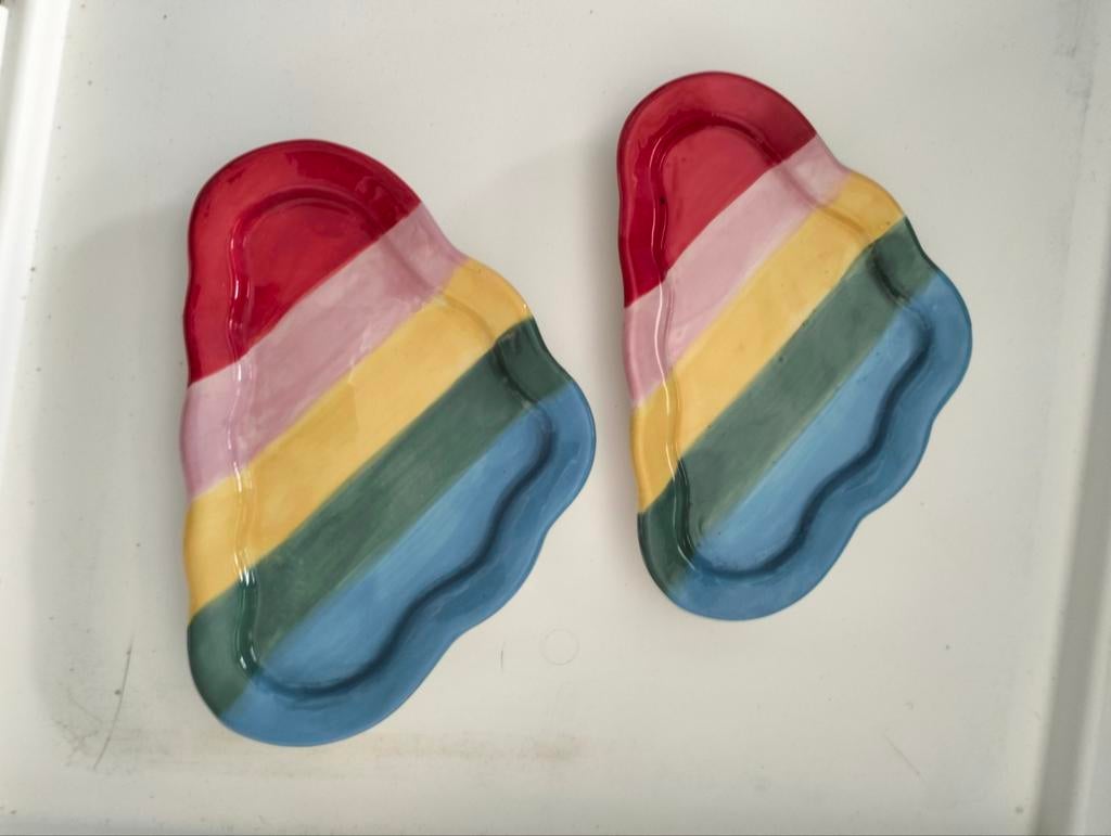 Schoteltjes regenboog, Ophalen of Verzenden, Zo goed als nieuw, Overige stijlen, Kop(pen) en/of Schotel(s)