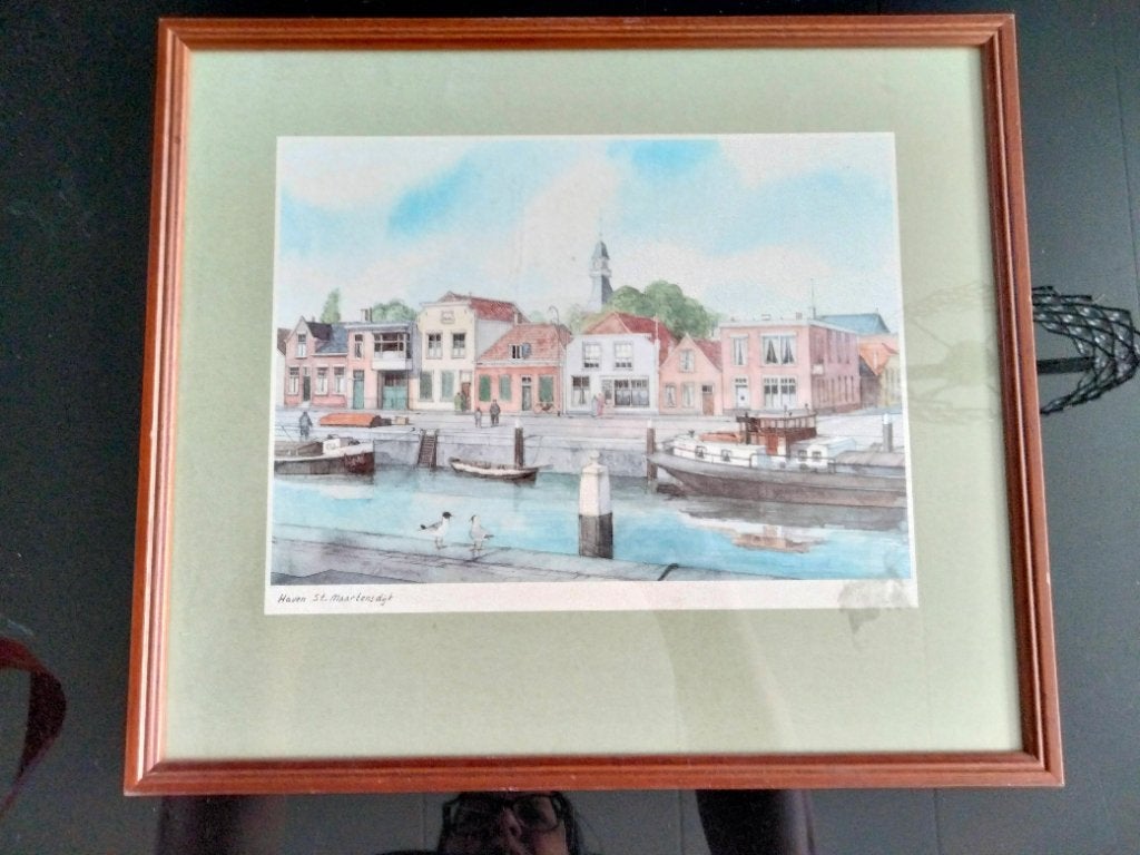 Aquarel St. Maartensdijk, Ophalen of Verzenden, Ingelijst, Aquarel, Stads- / dorpsgezicht