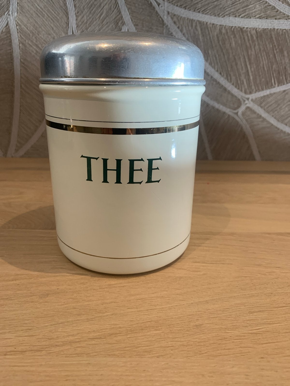 Vintage Crème Theebus met Aluminium Deksel, Ophalen of Verzenden