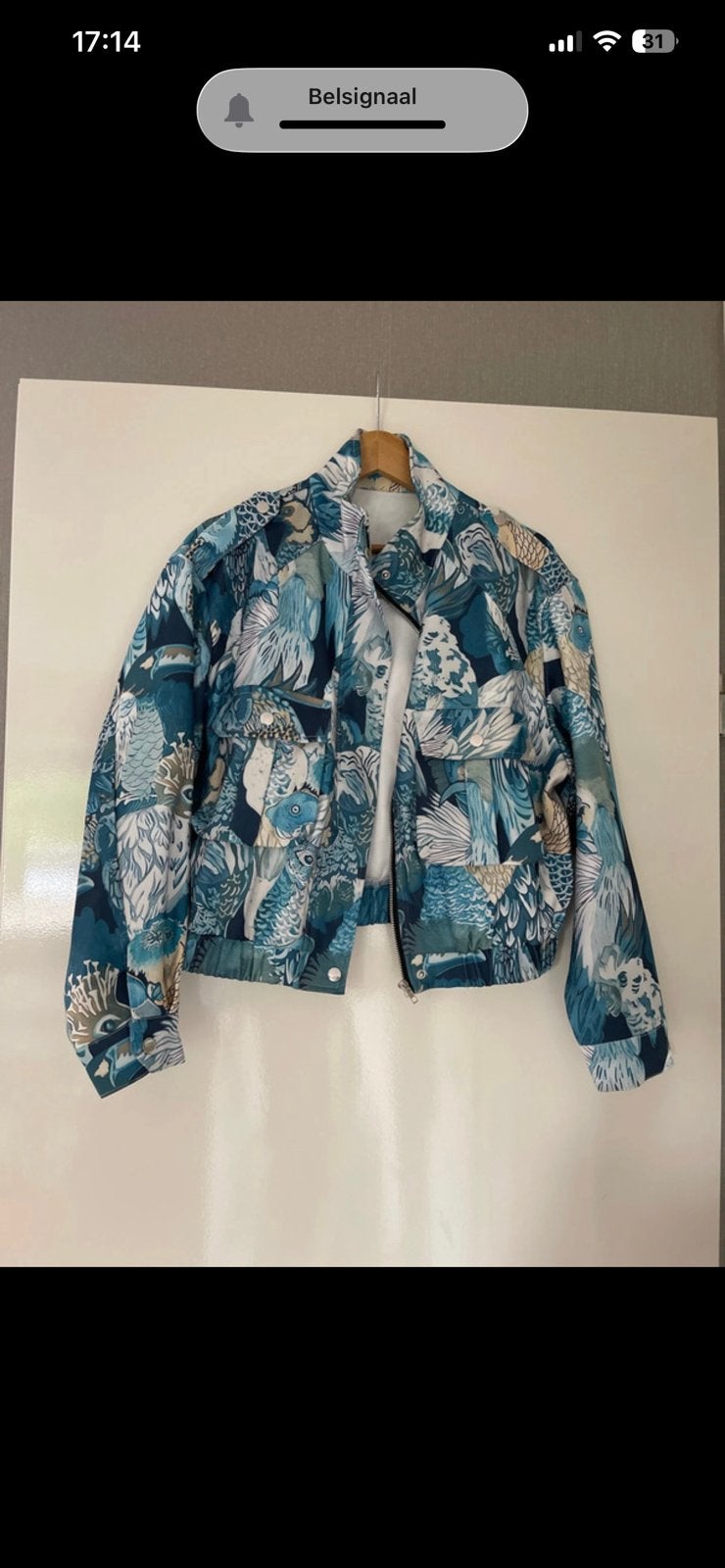Leuk jasje met print maat m, Blauw, Zo goed als nieuw, Jasje, Ophalen