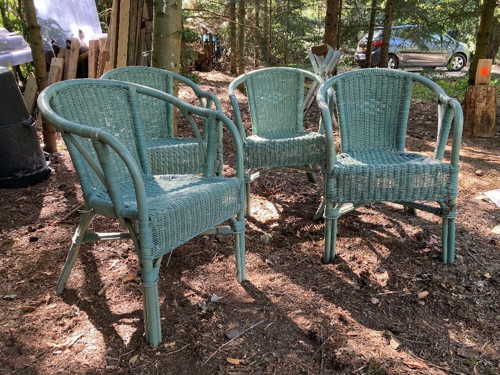 4 gezellige rotan tuinstoelen, Tuin en Terras, Tuinstoelen, Ophalen, Gebruikt, Rotan, Stapelbaar