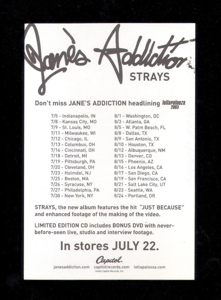 Jane's Addiction PROMO FOTOKAART 2003 Strays, Jane's Addiction, Verzenden, Zo goed als nieuw, Foto of Kaart