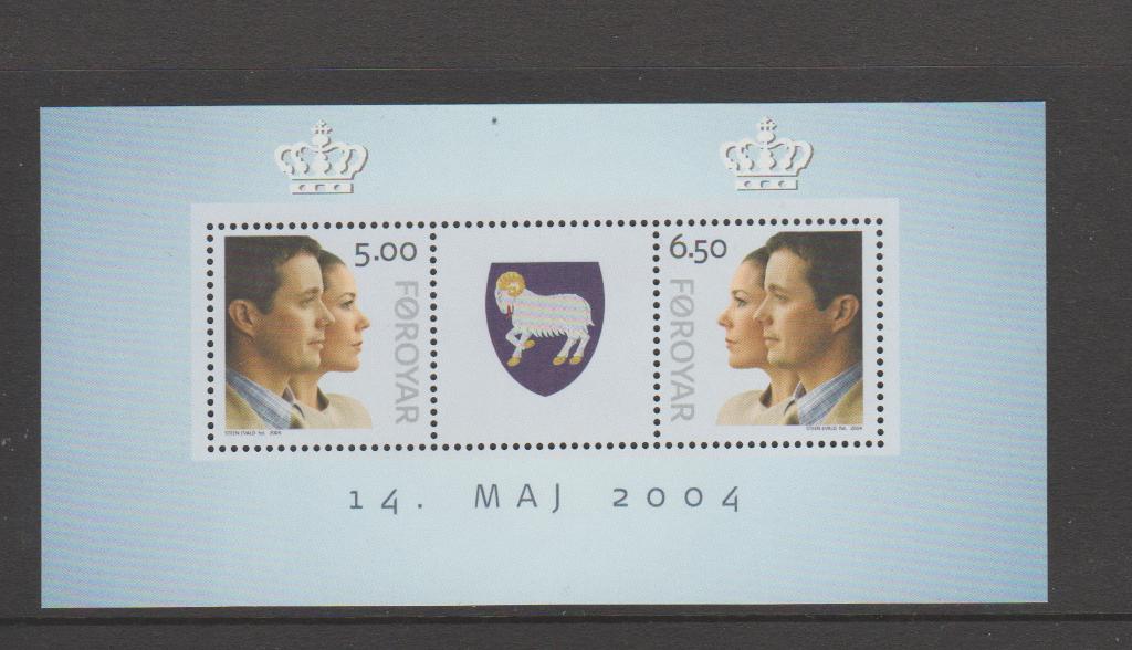 Faroer blok Huwelijk Kroonprins (2004)., Verzenden, Denemarken, Postfris