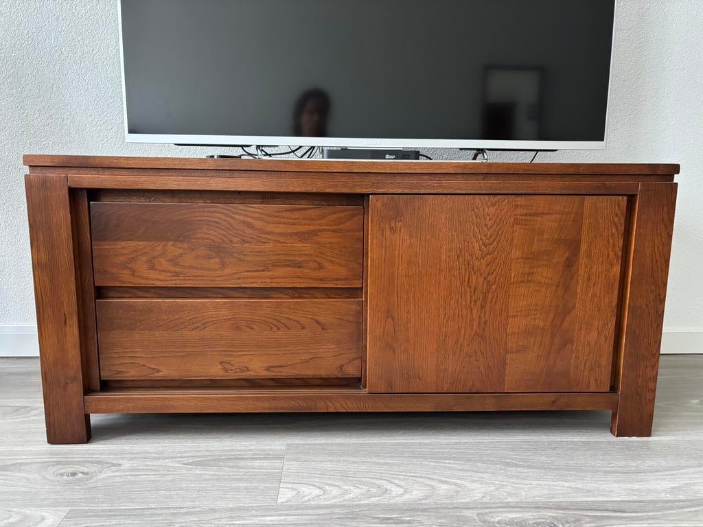 TV meubel massief eikenhout 120x48x55 cm, Heerkens, Ophalen, Eikenhout, Zo goed als nieuw, Minder dan 100 cm