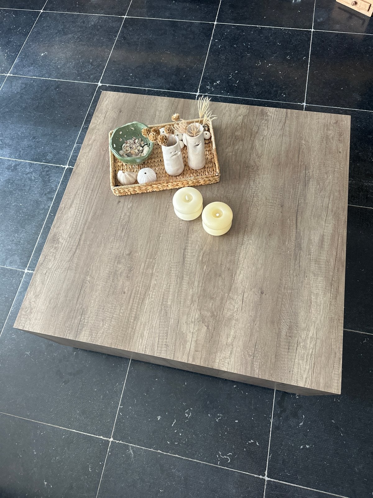 Salontafel 100x100cm, handgemaakt, met opbergruimte, Ophalen, 100 tot 150 cm, Vierkant, Zo goed als nieuw