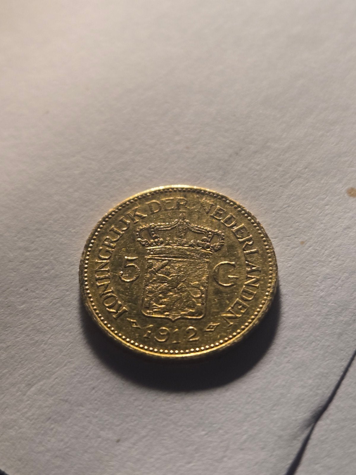 Gouden 5 Gulden Munt Koningin Wilhelmina 1912 vijfje1912, 5 gulden, Koningin Wilhelmina, Losse munt, Goud