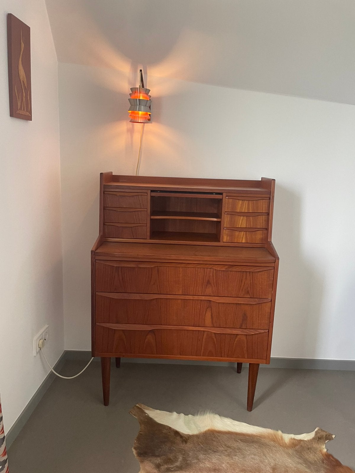 Deens Mid-Century Teakhouten secretaire, Huis en Inrichting, Kasten | Secretaires, Ophalen, Gebruikt, Vintage Deens Mid-Century