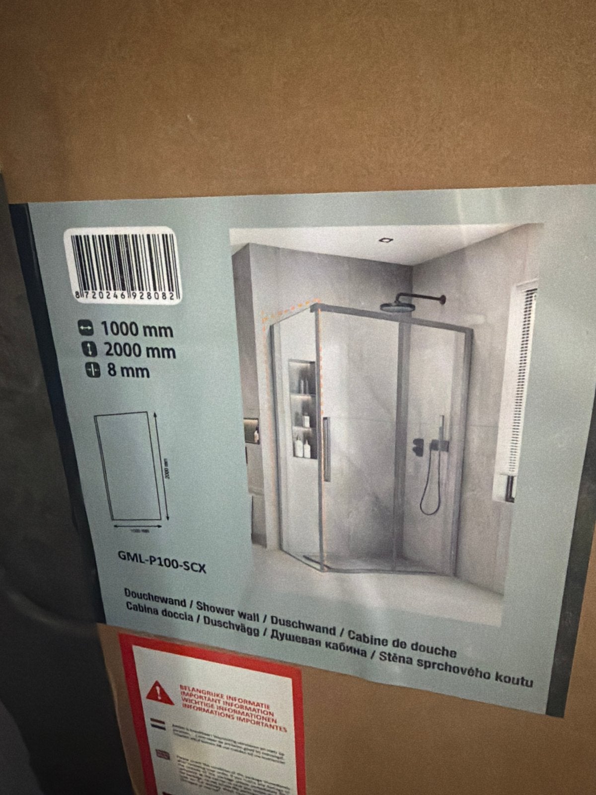 Douchewand GML-P100-SCX - 1000x2000x8mm, Ophalen, Nieuw, Glas, Douche