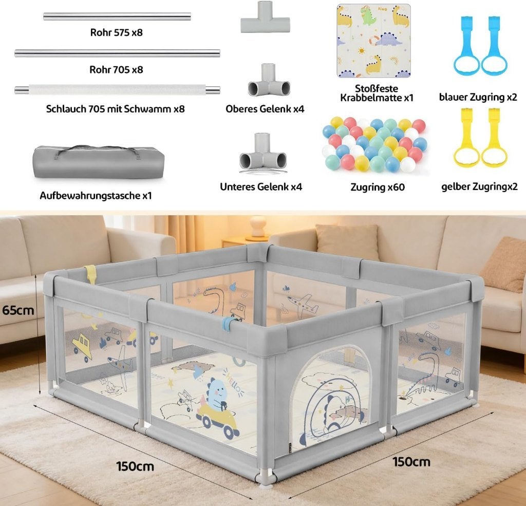 SOFTHOM Children's Playpen 150 x 150 cm with Mat, Kinderen en Baby's, Boxen, Ophalen of Verzenden, Zo goed als nieuw, Vierkant