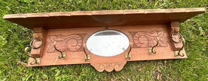 Mooi uitgewerkte houten kapstok met spiegel, Ophalen