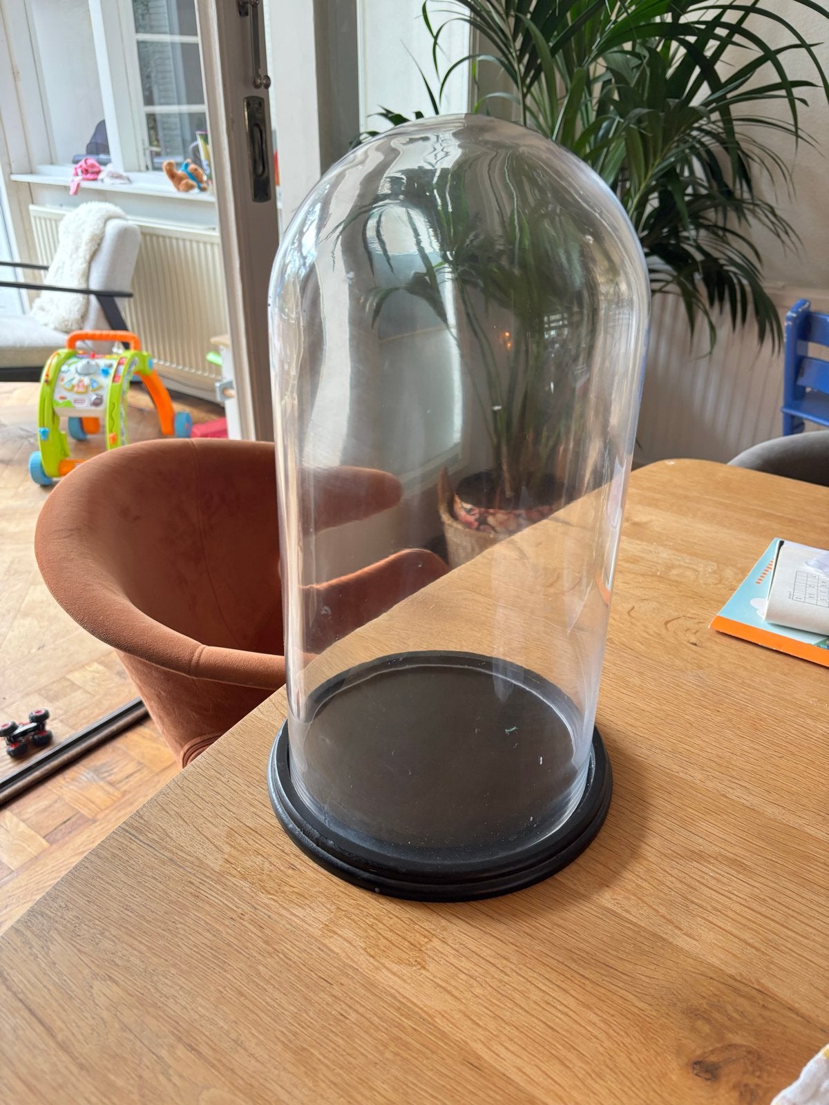 Glazen stolp met zwarte voet, Ophalen of Verzenden, Zo goed als nieuw, Zwart, Glas