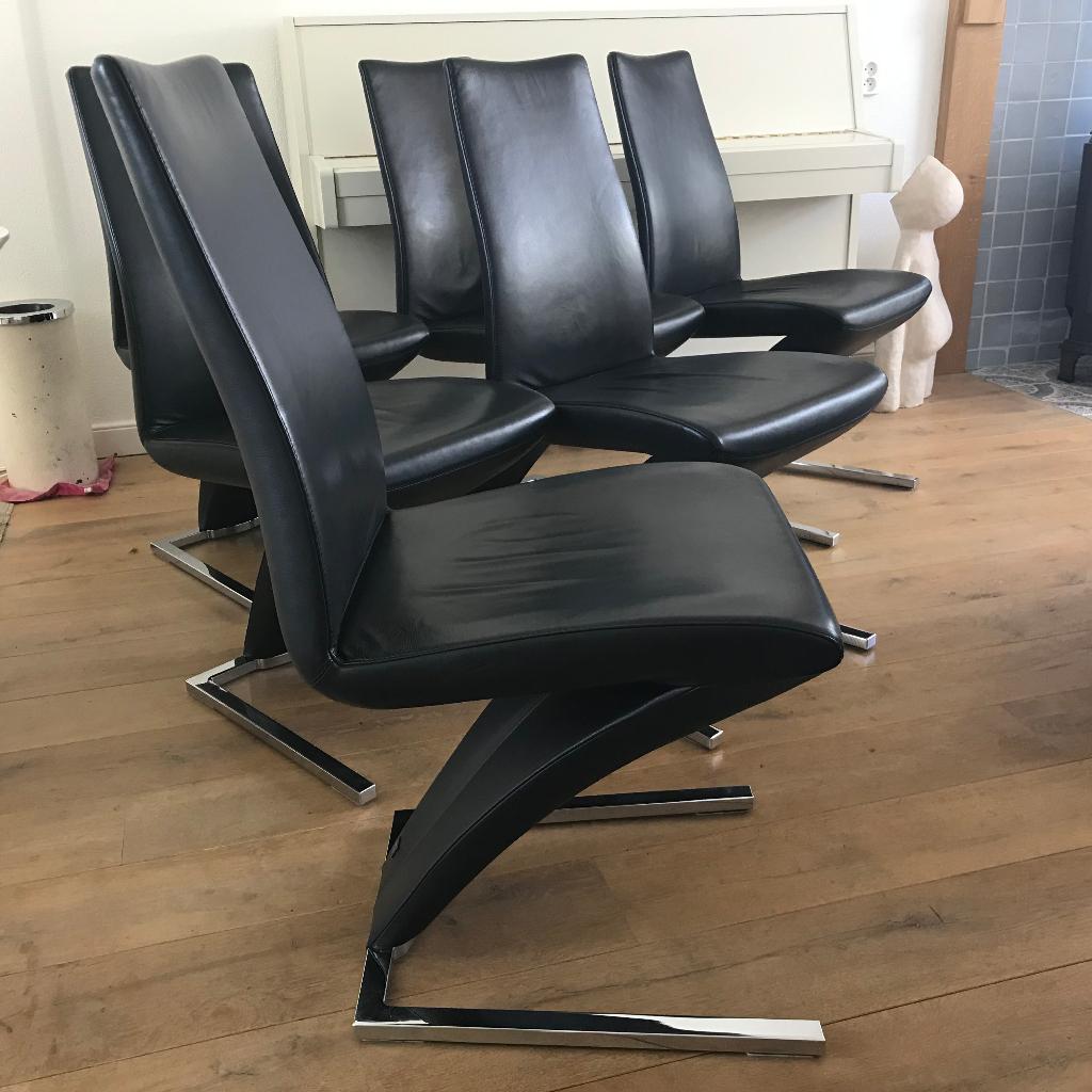 6 Rolf Benz 7800 design stoel modern leer chroom zwart, Ophalen, Gebruikt, Zwart, Leer
