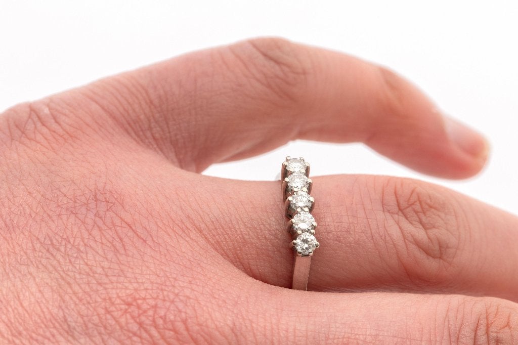 Diamanten 14k gouden rij alliance dames ring briljant fraai, 18 tot 19, Voordeelsieraden, Verzenden, Zo goed als nieuw