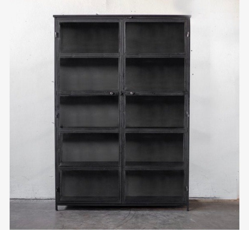 Industriële vitrinekast zwart/antraciet - Giga Meubel, Ophalen, Gebruikt, 100 tot 150 cm, 200 cm of meer