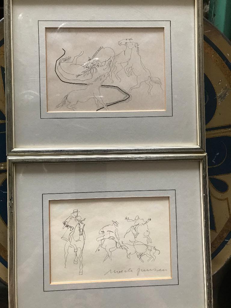 pen tekening figuren te paard en paarden moedi jansen, Antiek en Kunst, Kunst | Tekeningen en Foto's, Ophalen of Verzenden