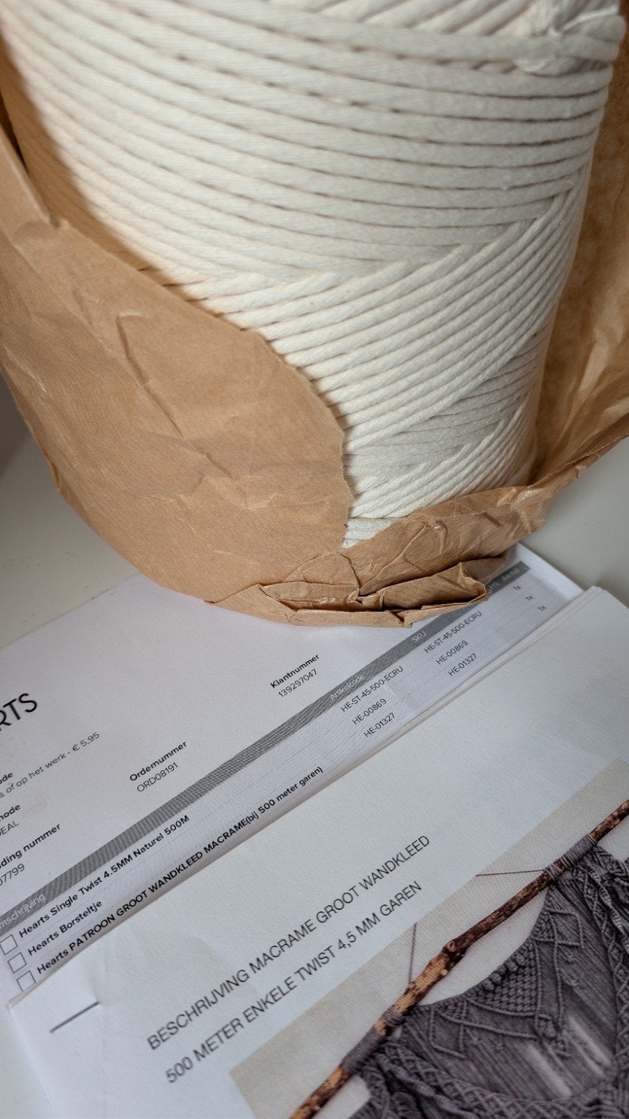 Macrame touw 4.5mm - 500 meter - Natuurlijk Ecru, Textiel, Ophalen of Verzenden, Knutselmateriaal, Beige