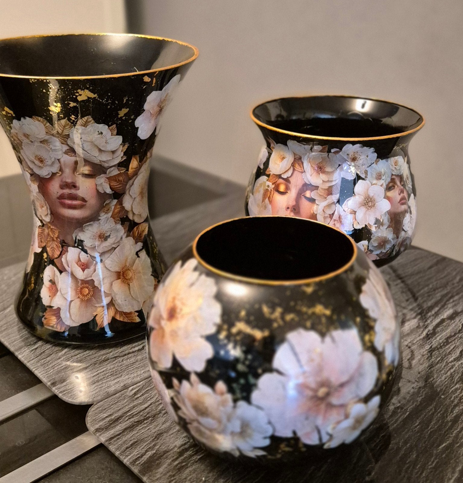 decoupage vazen zwart wit goud, Antiek en Kunst, Antiek | Vazen, Ophalen of Verzenden