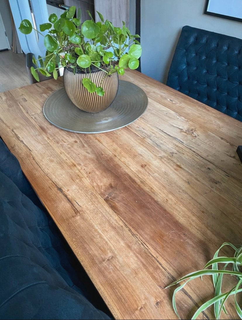 Driftwood eetkamertafel 180 x 100, Ophalen, Teakhout, 50 tot 100 cm, Zo goed als nieuw