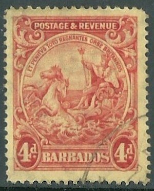 BARBADOS 1925 4d. Rood, Michel: 141-A, Gestempeld., Verzenden, Gestempeld, Midden-Amerika