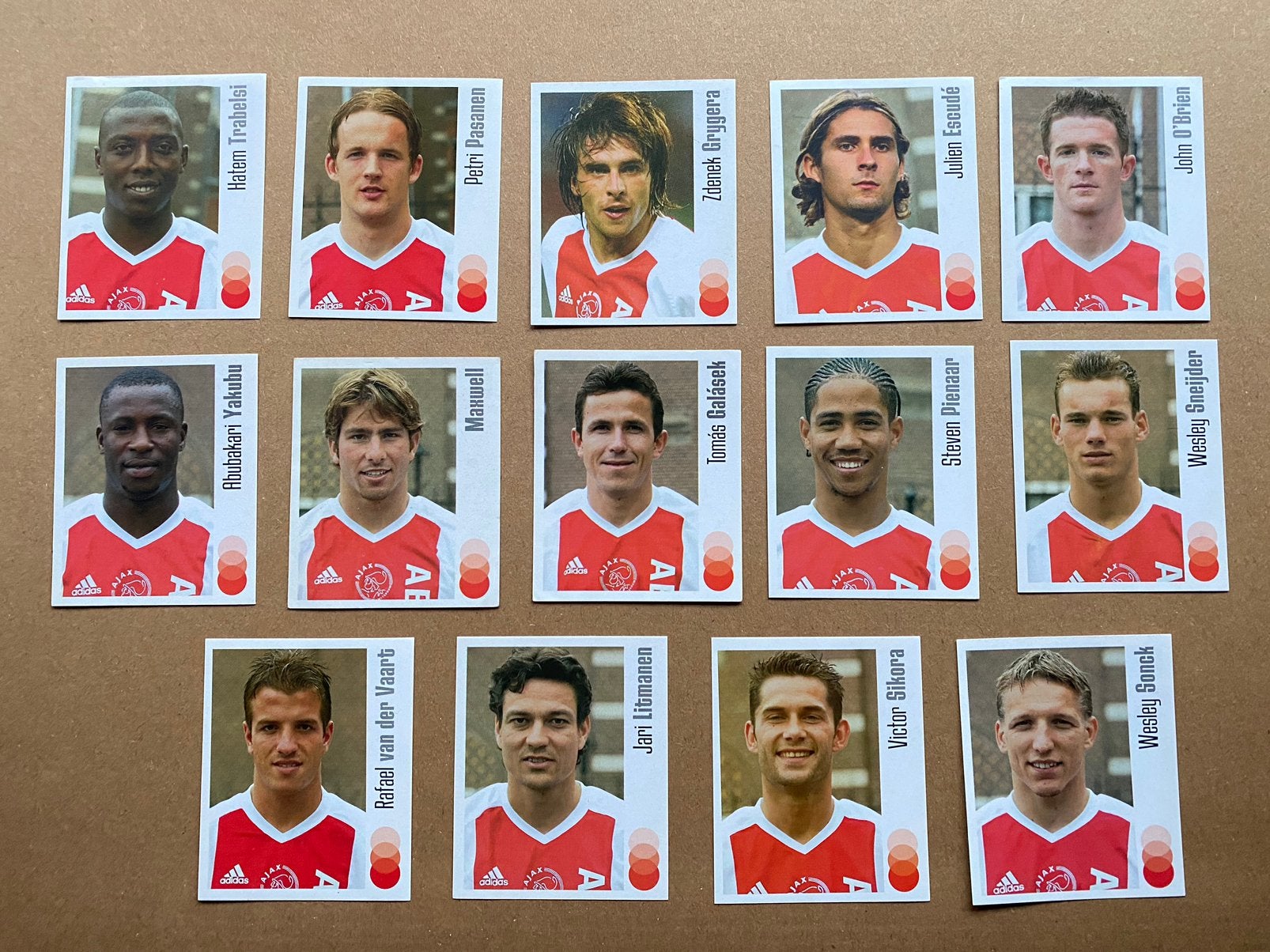 14 Panini-voetbalstickers van AFC Ajax (Panini Voetbal '04)., Ophalen of Verzenden, Zo goed als nieuw, Ajax, Poster, Plaatje of Sticker