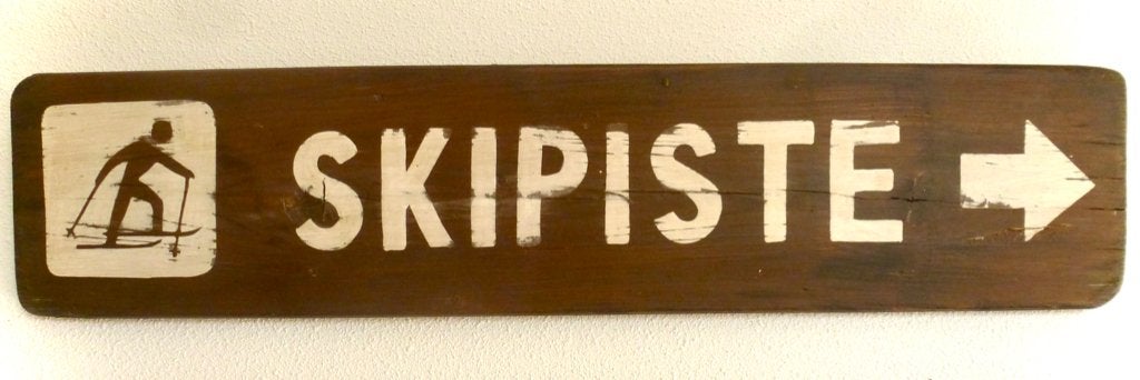 Handgeschilderd houten Après Ski bord / Piste / wintersport, Hout, Vintage, 13 cm, Ophalen of Verzenden