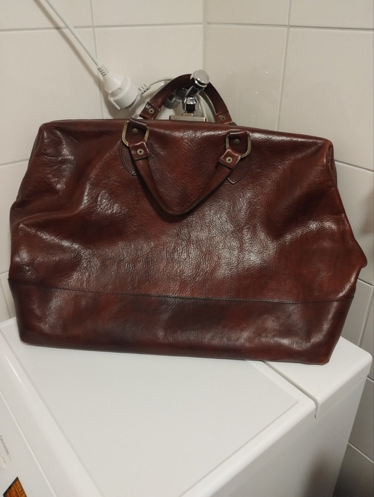 Oude grote leren dokterstas weekendtas, Sieraden, Tassen en Uiterlijk, Tassen | Reistassen en Weekendtassen, 40 tot 60 cm, 20 tot 30 cm