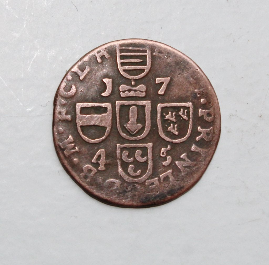 Prinsbisdom Luik oord of liard 1745, Ophalen of Verzenden, Brons, Losse munt