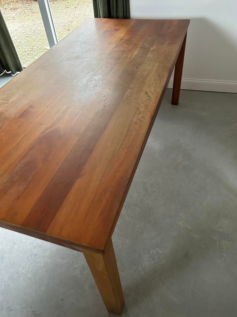 Massief Kersenhouten Eettafel - 200x90cm, Ophalen, Gebruikt, 200 cm of meer, 50 tot 100 cm