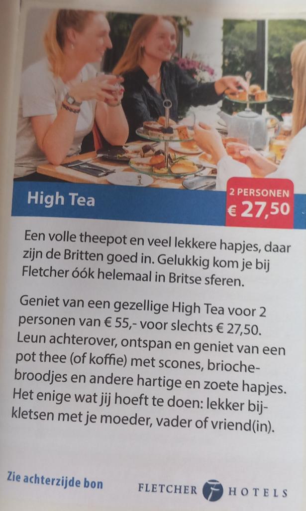 Fletcher hotels high tea 27,50 euro korting, Twee personen, Kortingsbon