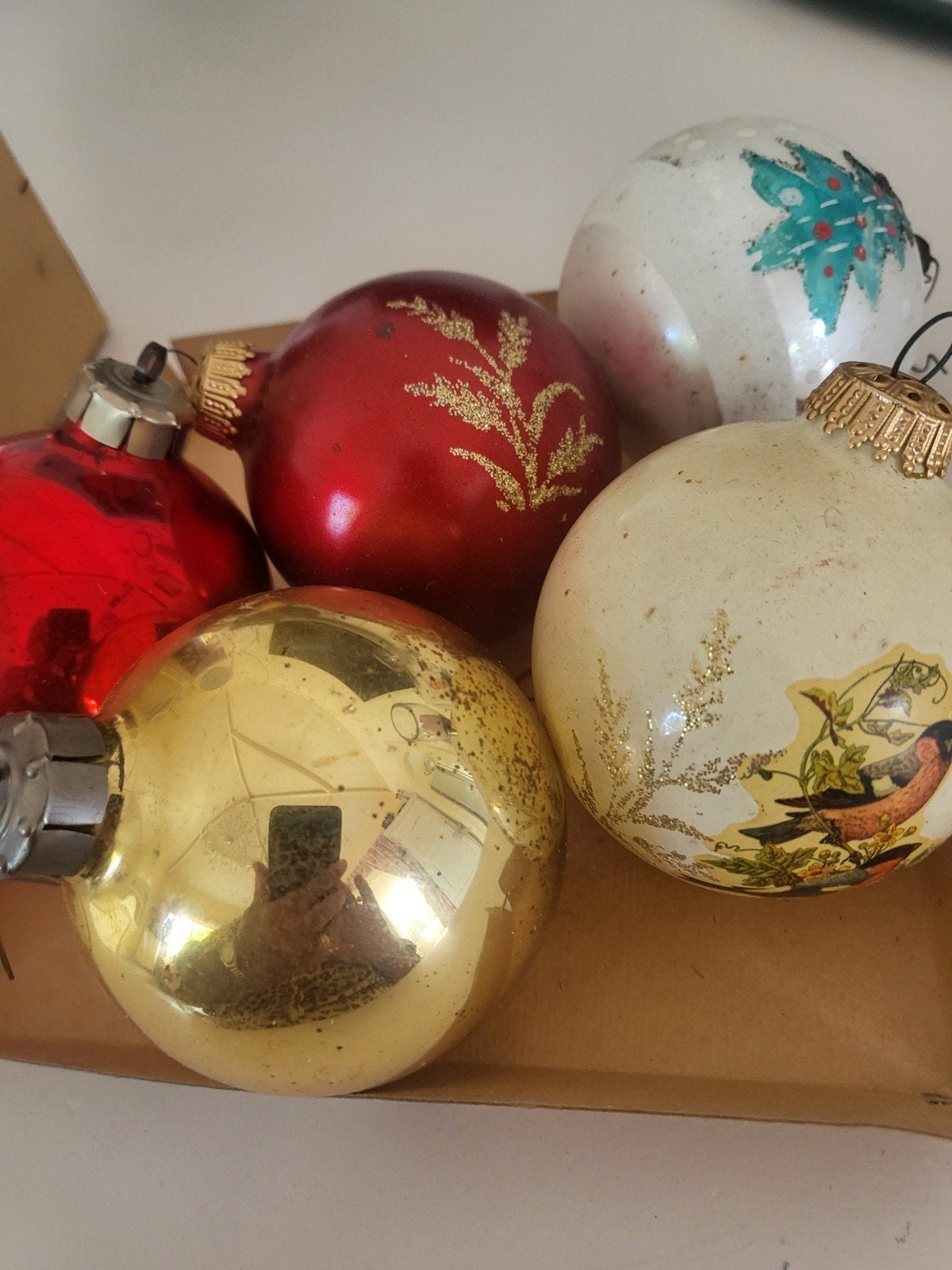 5 vintage kerstballen 1960, Ophalen of Verzenden, Gebruikt