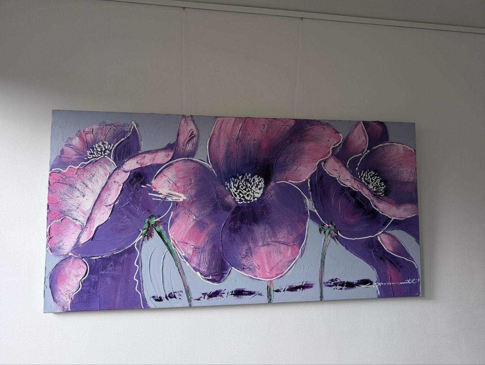 Kleurrijk schilderij met bloemen paard roze L. Paramount, Ophalen