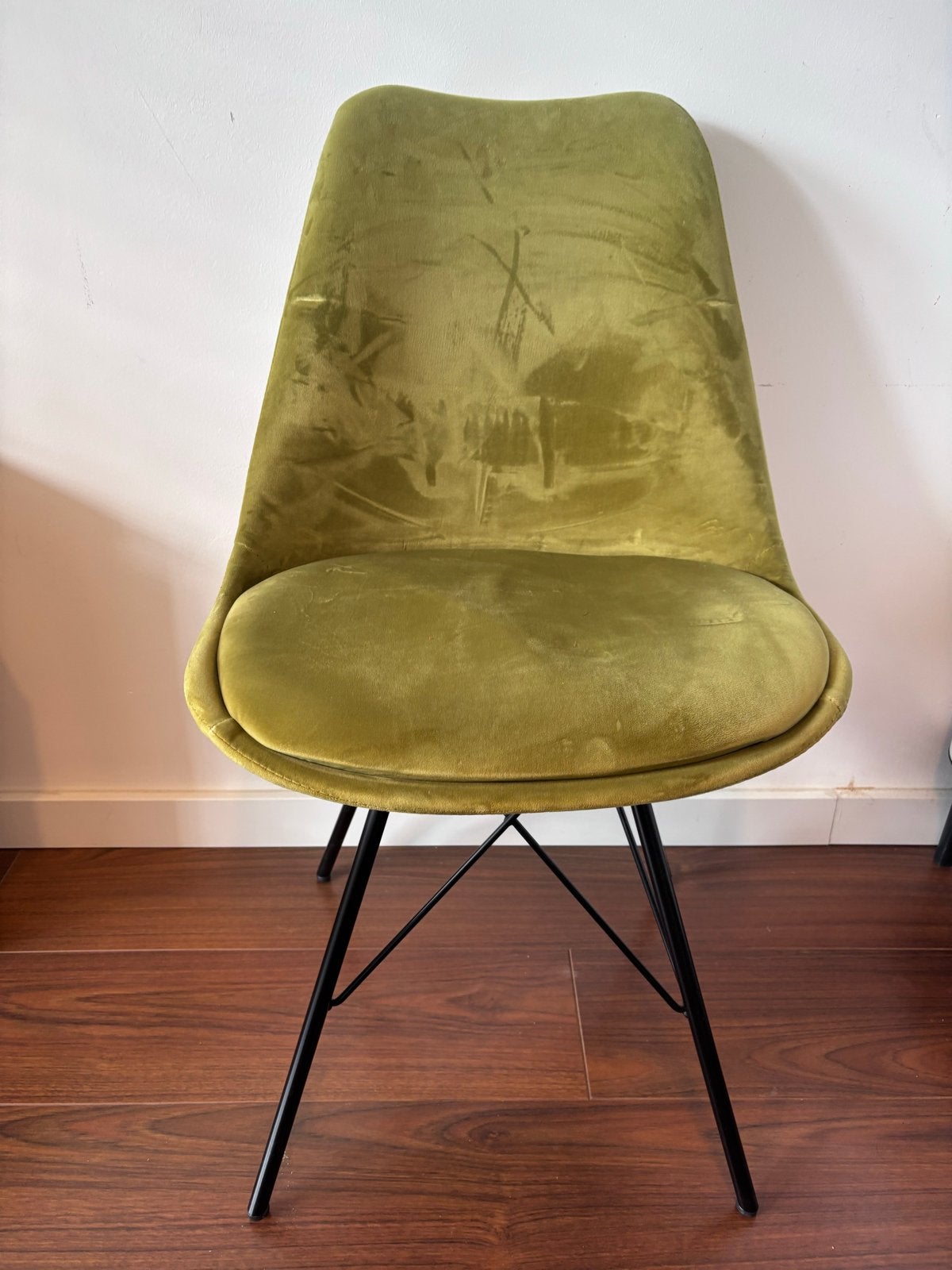 Set van 4 Groene Fluweel Stoelen - netjes, Ophalen, Gebruikt, Overige kleuren, Vier